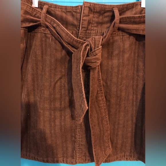 Brown Corduroy Mini Skirt with Waist Tie - Picture 2 of 7